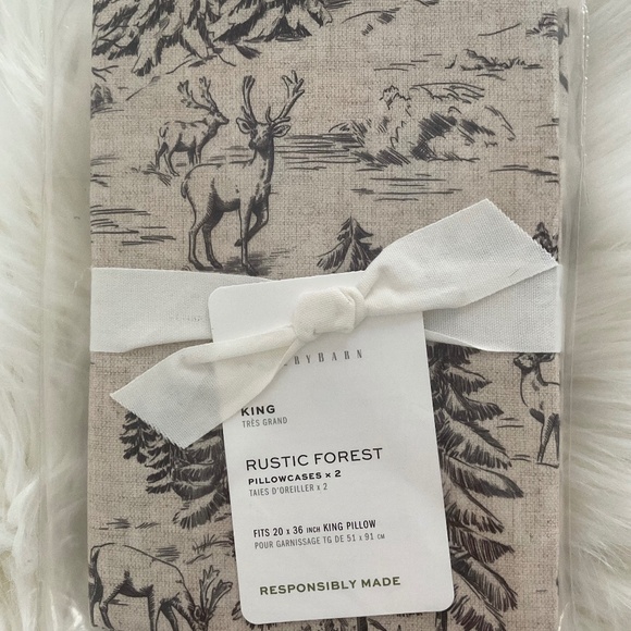 NWT Pottery Barn Rustic Forest King Pillowcases Set of 2 Woodland Cabin Deer - Picture 1 of 4